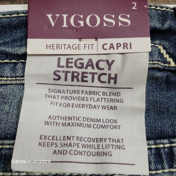 Vigoss Jeans 2 Heritage Fit Capri Mid Rise Thick Stitch Legacy Stretch Denim - Picture 3 of 13